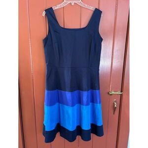 Isaac Mizrahi Live Womens Blue Colorblock Fit Flare Dress Size 14 Sleeveless
